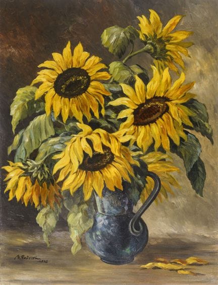 Martin Rudolph, Stillleben mit Sonnenrosen. Wohl u