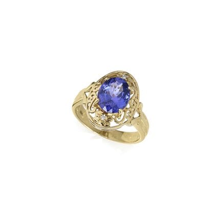 Ovaler Tansanit-Ring mit floralem Design (ca. 2,7 