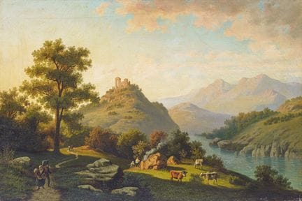 A. von Taiery ( ?), Paysage montagneux du soir ave