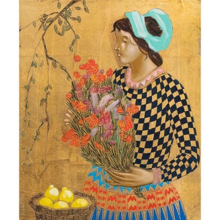 PEINTRE DU XXe SIÈCLE 
Femme avec un panier de cit
