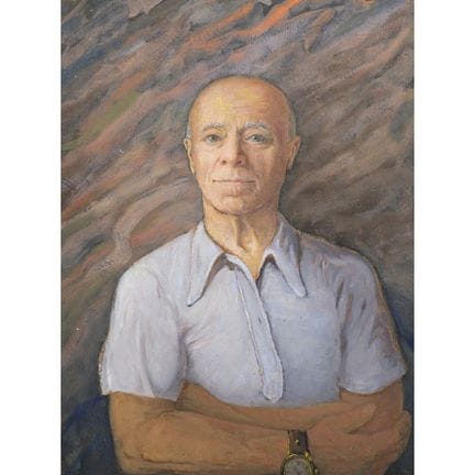 画家米利奥·雷托的作品，尺寸为40×30厘米。胶合板油画。画中描绘了一位戴着手表的男子。