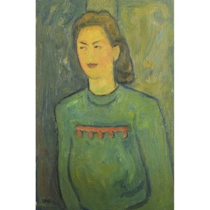 画家米利奥·雷托的作品，尺寸为46×31厘米。胶合板油画。女性肖像。