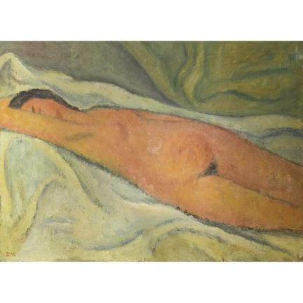 画家米利奥·雷托的作品，尺寸为47×35厘米。胶合板油画。女性裸体画。
