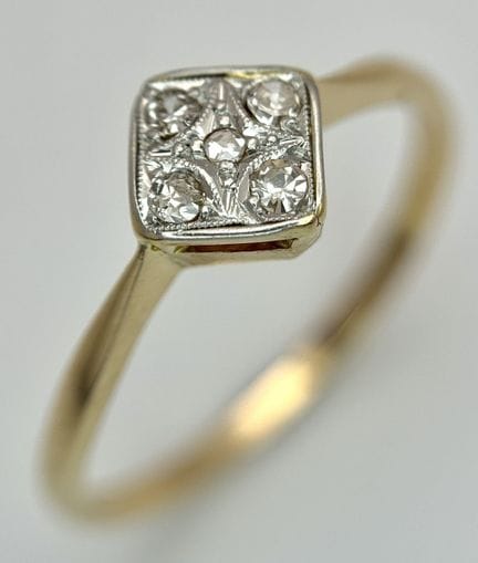 BAGUE ANTIQUE EN OR JAUNE 18 CARATS, SERTIE DE DIA