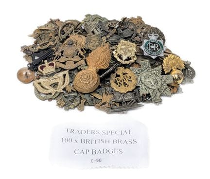 Dealer lot of 100 x British Brass Cap Badges. Vari