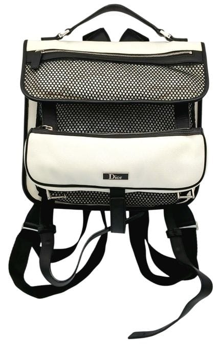 Zaino Dior in tela bianca e nera e pelle. Esterno 