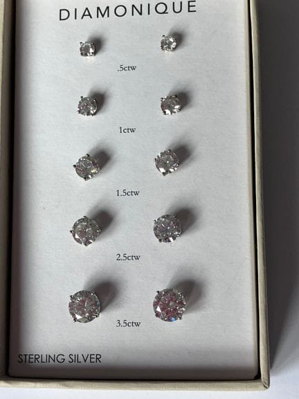 DIAMONIQUE Boxed Set of 5 x PAIRS SILVER and ZIRCO