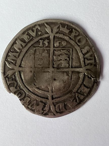 Moneta da sei pence in argento del 1569 di Elisabe