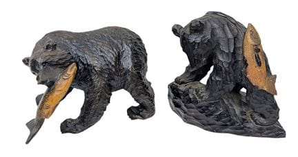 Paire de grands ours en bois sculptés à la main da