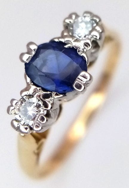 BAGUE EN OR JAUNE 18 CARATS, AVEC 3 PIERRES : DIAM