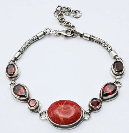 Bracciale in argento sterling 925 con corallo spug