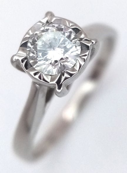 Bague solitaire en or blanc 9 carats (certifiée) s