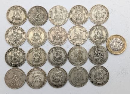 Zwanzig Silber-Schilling-Münzen aus der Zeit vor 1
