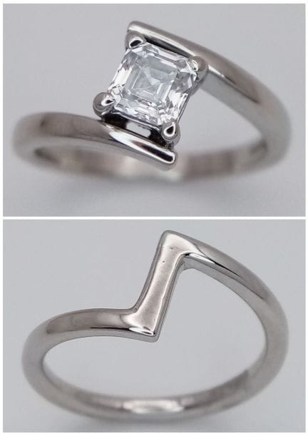 Ein zweiteiliger Ring aus 950er Platin mit einem S