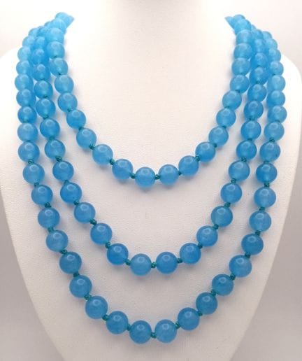 Collana con perline di giada color azzurro cielo, 