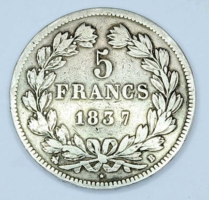 Eine französische 5-Franc-Silbermünze aus dem Jahr