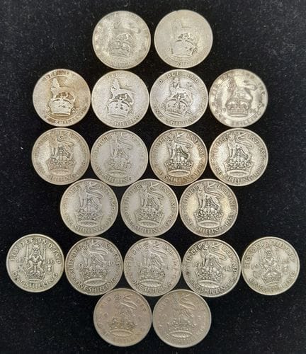 Zwanzig Silber-Schilling-Münzen aus der Zeit vor 1