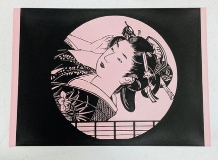 Eine japanische Katagami-Schablone mit der Darstel