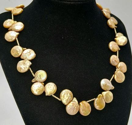 A Beautiful Golden Freshwater Keshi Pearl Necklace