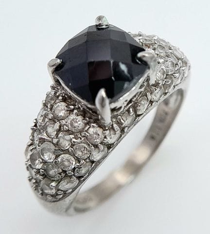 A Sterling Silver Black Onyx and Cubic Zirconia Pa
