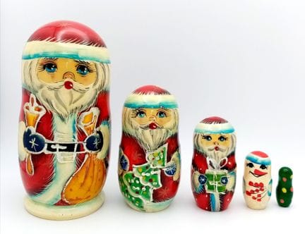 Santa Claus Nesting Five-Piece Wood Doll Set. 11cm