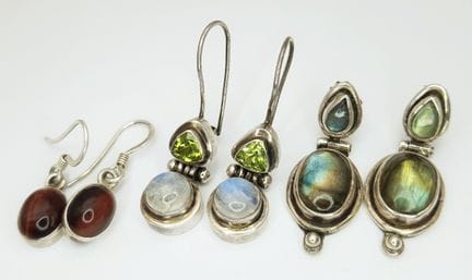 Three Pairs of Sterling Silver Stone-Set Earrings.