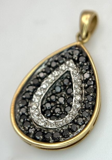 A 9K Yellow Gold, Diamond Set, Pear Shaped Drop Pe