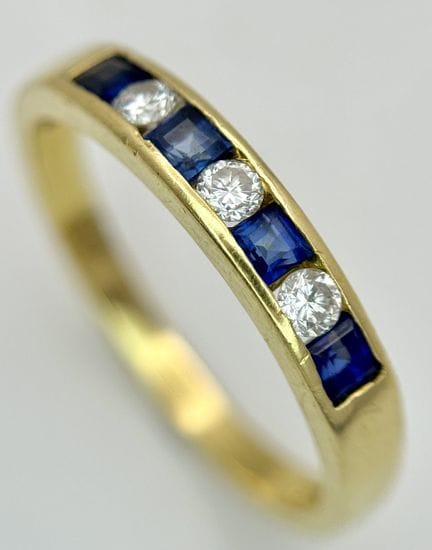 An 18K Yellow Gold, Diamond and Sapphire Set, Half