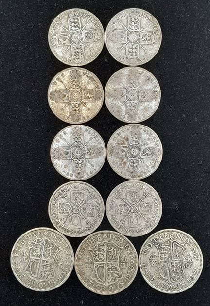 Eleven Pre 1947 British Silver Coins. Eight florin