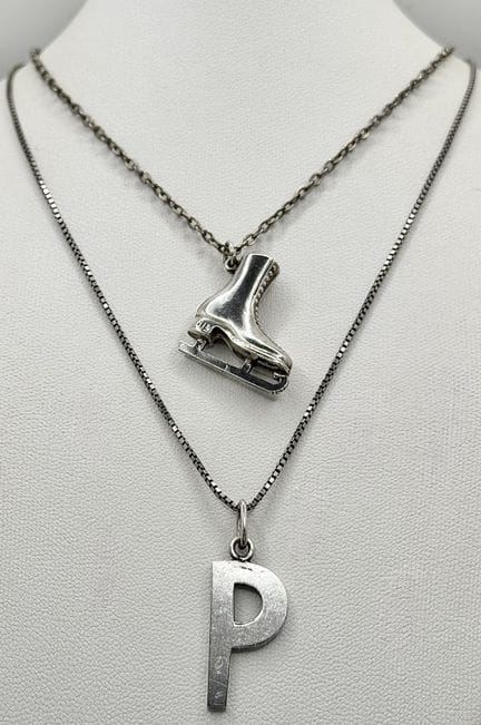 Two Silver Pendants on Silver Chains Letter 'P' an