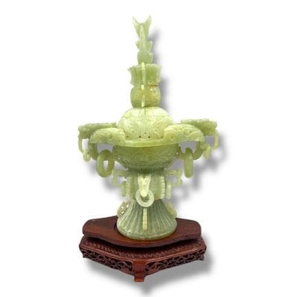 A superb large Chinese Carved Green Jade Tripod In