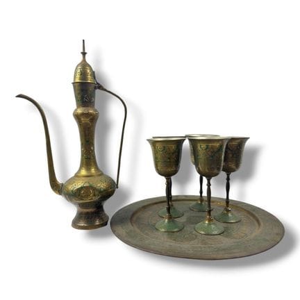 An antique Middle Eastern Brass Coffee Service Set