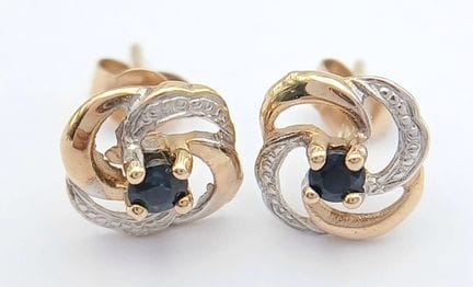 A Pretty Pair of 9k Yellow and White Gold Blue Sap
