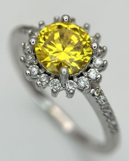 Anello in argento sterling con quarzo giallo e bia