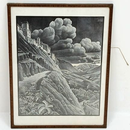 A vintage, framed M.C. Escher 'Castrovalva' lithog