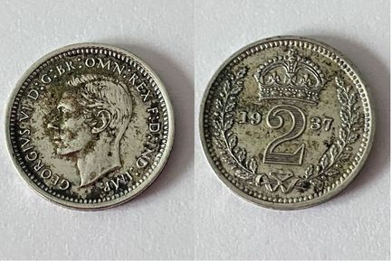 Rare 1937 SILVER MAUNDY TWO PENCE COIN. GEORGE VI 