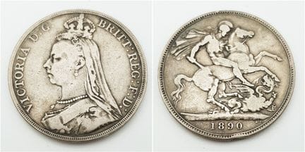 An 1890 Queen Victoria Silver Crown Coin.