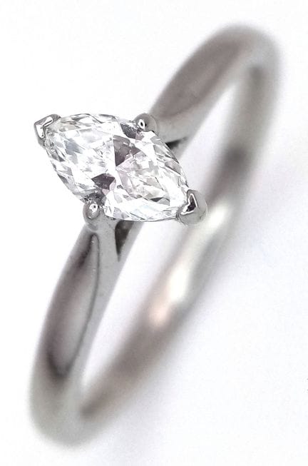 A 950 Platinum and Marquise Cut Diamond Solitaire 