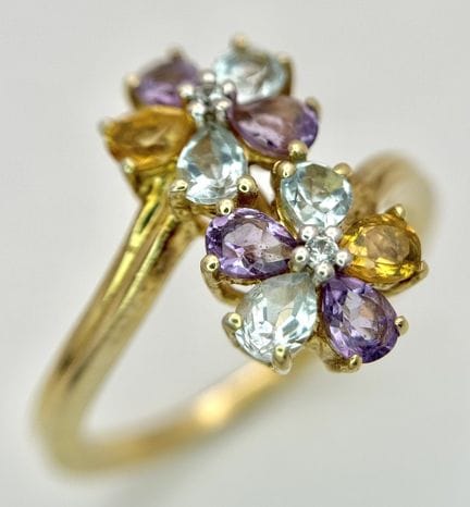 A Gold Gilded Sterling Silver Blue Topaz, Citrine 