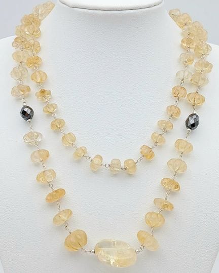 A 925 Silver Carved Citrine Gemstone Chain Necklac
