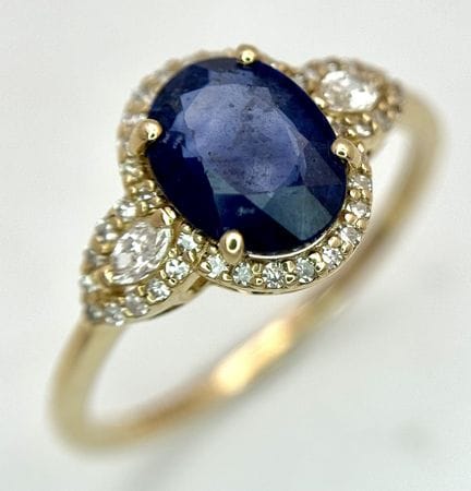 A 14K Yellow Gold Natural Sapphire and Diamond Coc