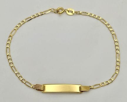 A 9K Yellow Gold, Figaro Link Identity Bracelet. 1