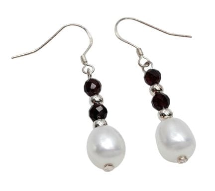 A Pair of Sterling Silver Pearl and Garnet Dangle 