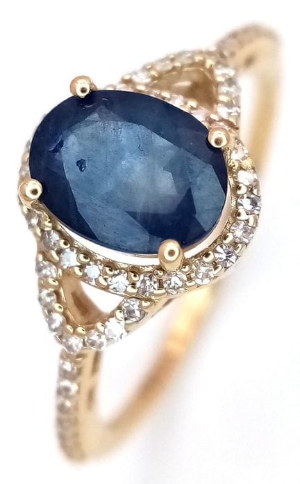 A 14K Yellow Gold Natural Sapphire and Diamond Coc