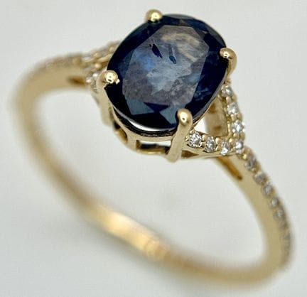A 14K Yellow Gold Natural Sapphire and Diamond Coc