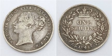 Una moneta d'argento da uno scellino della regina 