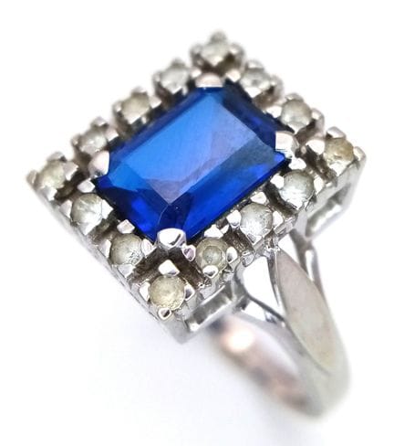 A 14k White Gold Blue and White Spinel Set Art Dec