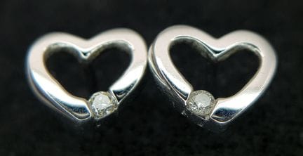 A Pair of 18K White Gold, Open Heart, Diamond Set 