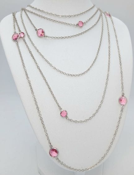 A 925 Sterling Silver Amethyst Necklace. Round and