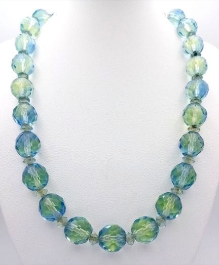 A Vintage Uranium Glass Beaded Sterling Silver Cla